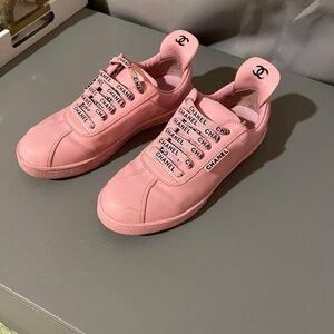 Chanel style pink leather sneakers